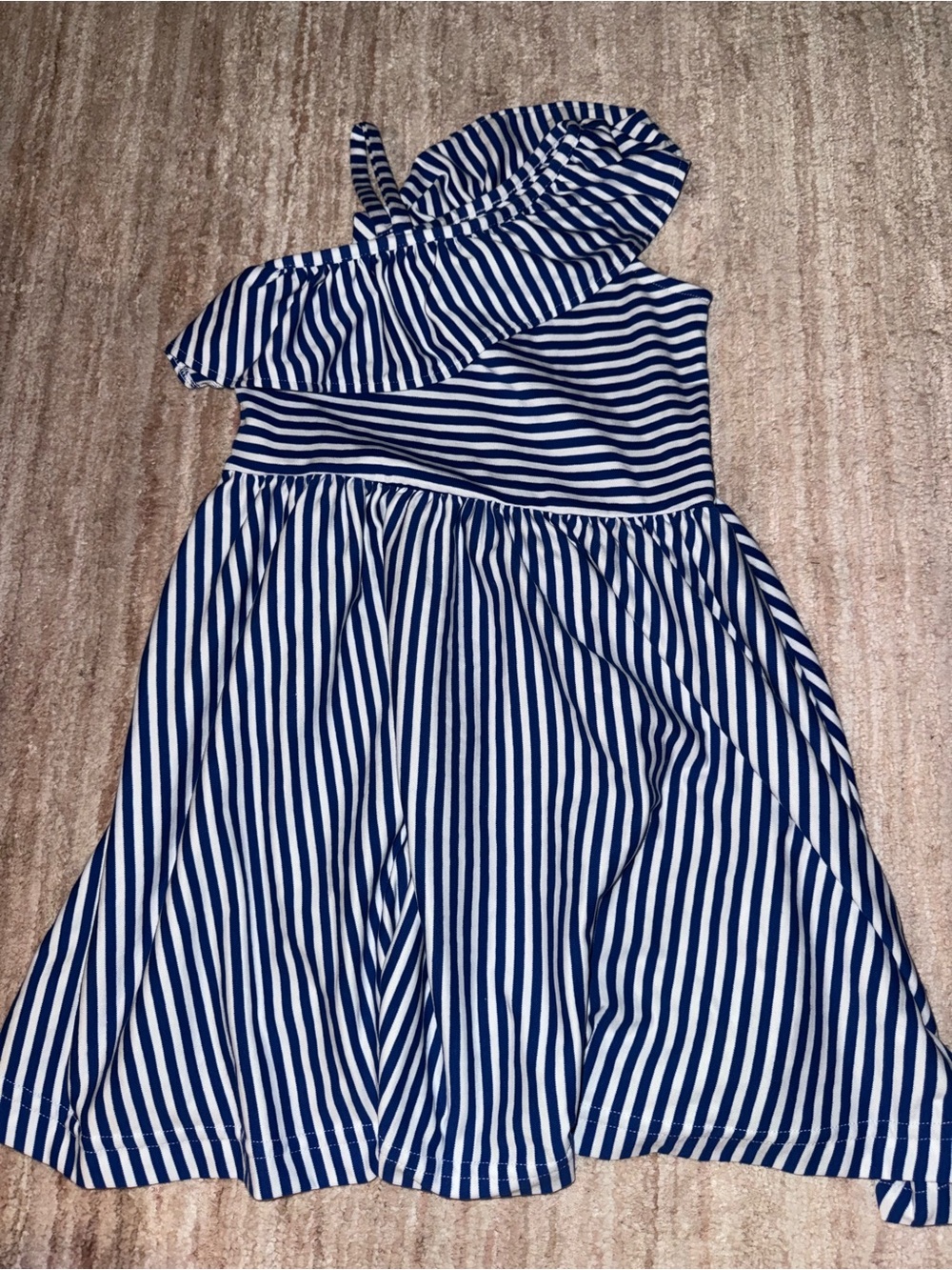 Florence Eiseman Navy and White Striped One-Shoulder Dress